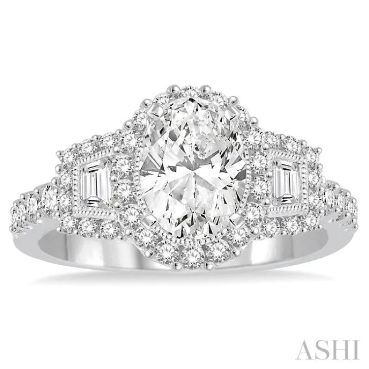1 Ctw Diamond Semi-Mount Engagement Ring in 14K White Gold