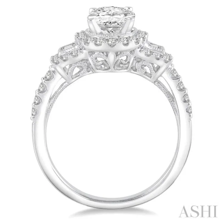 1 Ctw Diamond Semi-Mount Engagement Ring in 14K White Gold