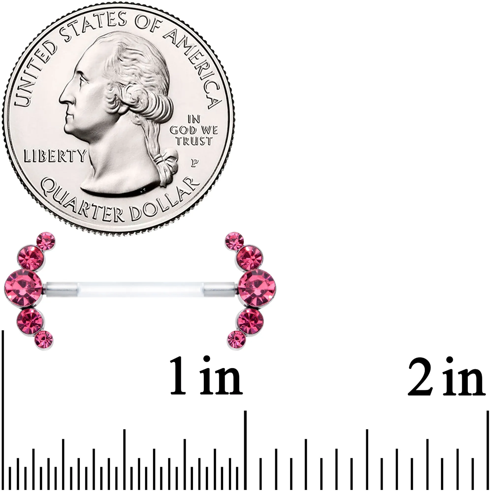 14 Gauge 13/16 Pink Gem Bioplast Simple Curve Barbell Nipple Ring Set