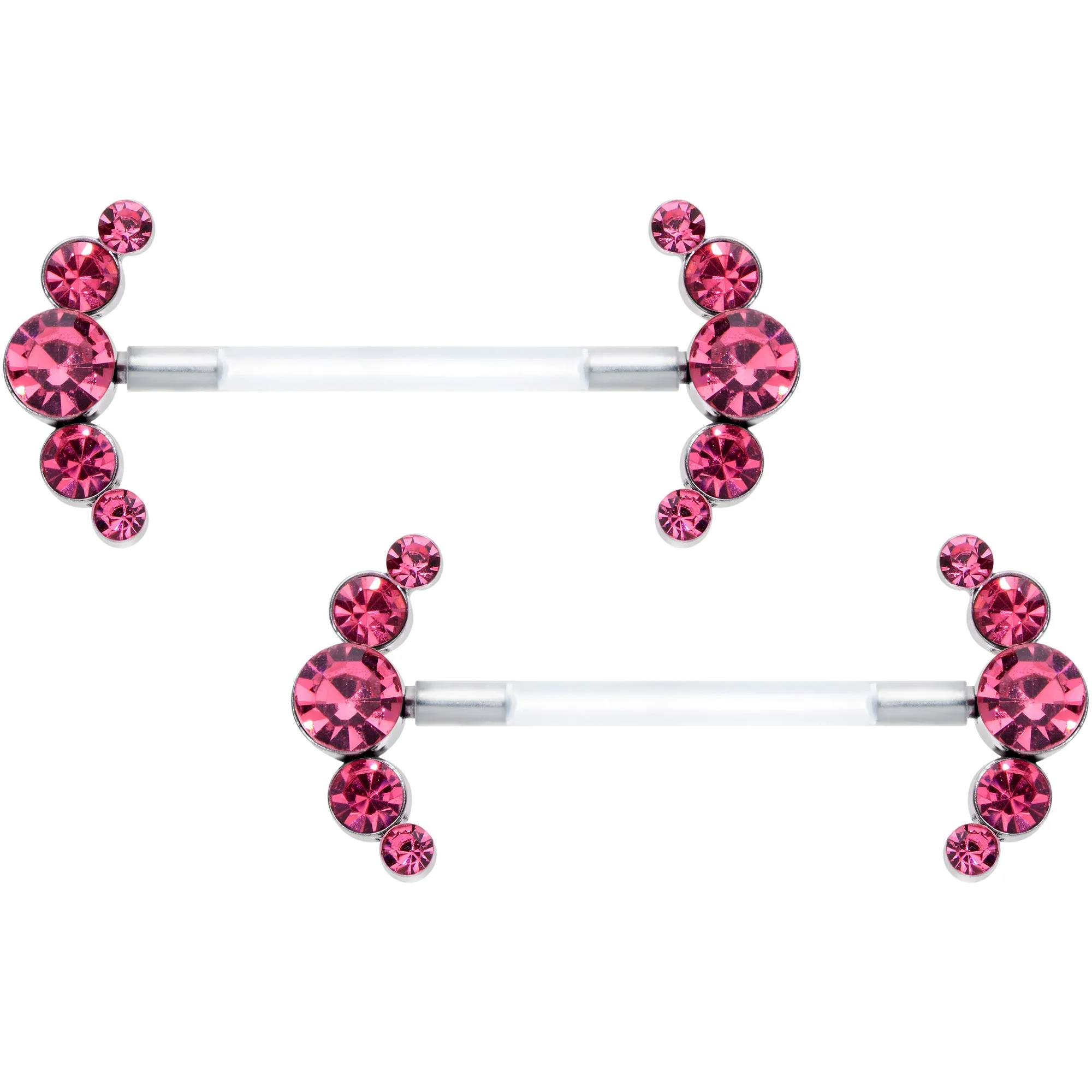 14 Gauge 13/16 Pink Gem Bioplast Simple Curve Barbell Nipple Ring Set