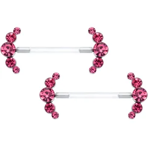 14 Gauge 13/16 Pink Gem Bioplast Simple Curve Barbell Nipple Ring Set