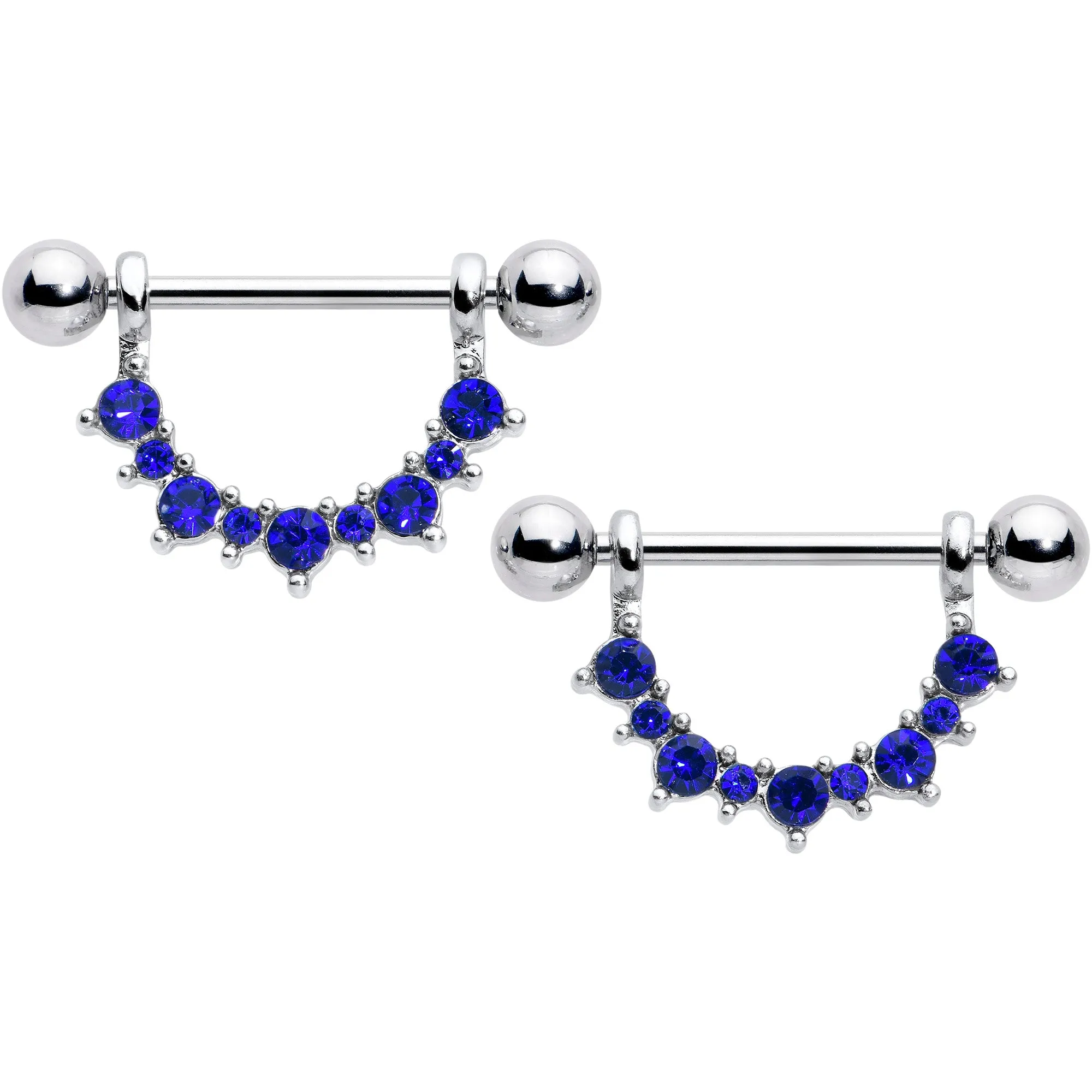 14 Gauge 9/16 Blue CZ Gem September Birthstone Dangle Nipple Shield Set