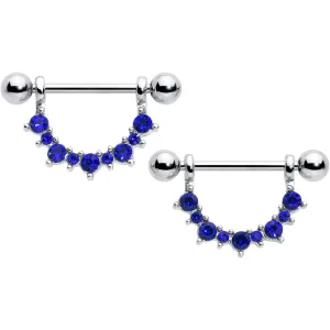 14 Gauge 9/16 Blue CZ Gem September Birthstone Dangle Nipple Shield Set