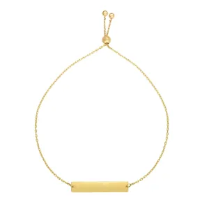 14k Yellow Gold Adjustable Personalized Bar Charm Bolo Bracelet, 9.25"