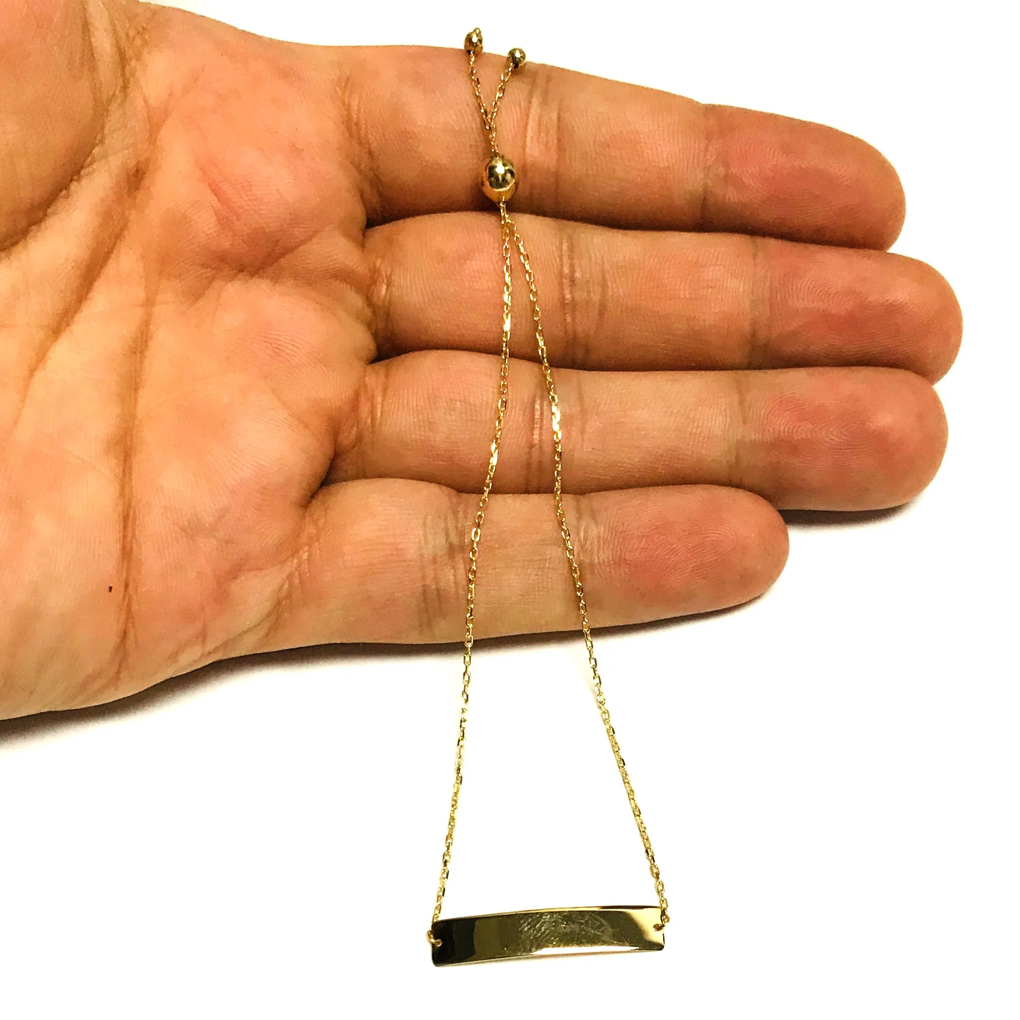 14k Yellow Gold Adjustable Personalized Bar Charm Bolo Bracelet, 9.25"