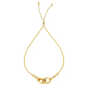 14k Yellow Gold Adjustable Rings Charms Bolo Bracelet, 9.25"