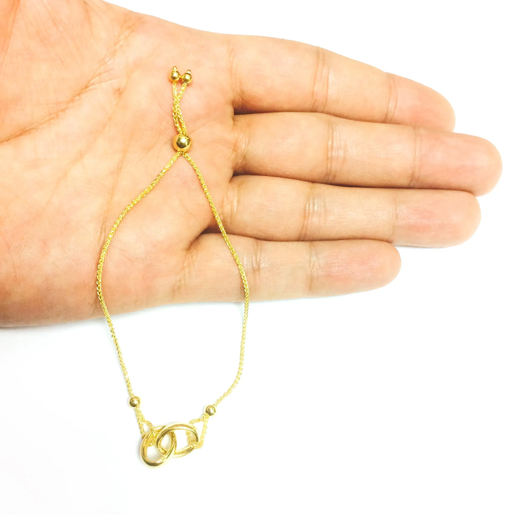 14k Yellow Gold Adjustable Rings Charms Bolo Bracelet, 9.25"