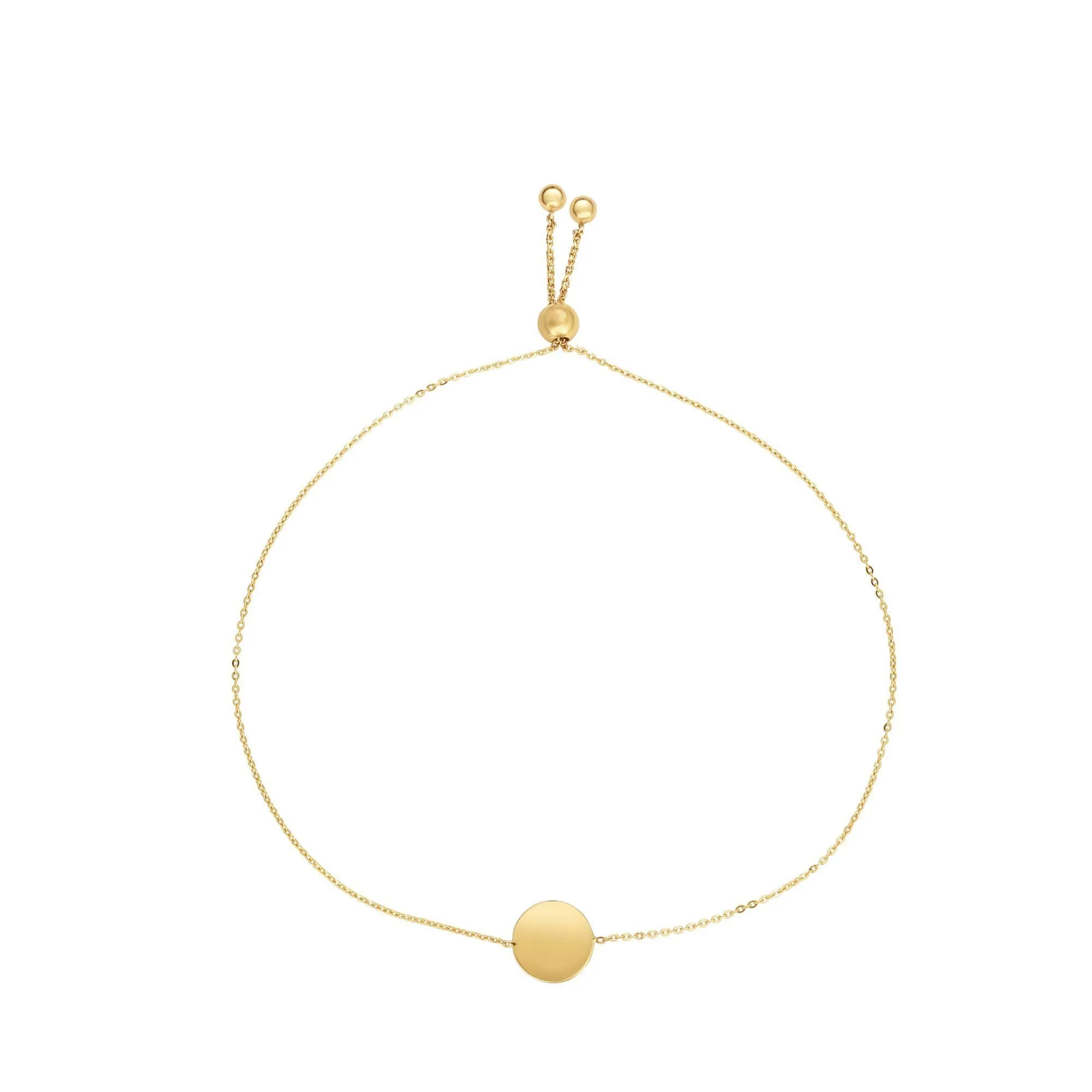14k Yellow Gold Adjustable Round Charm Bolo Friendship Bracelet, 9.25"
