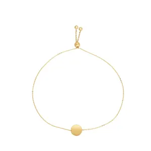14k Yellow Gold Adjustable Round Charm Bolo Friendship Bracelet, 9.25"