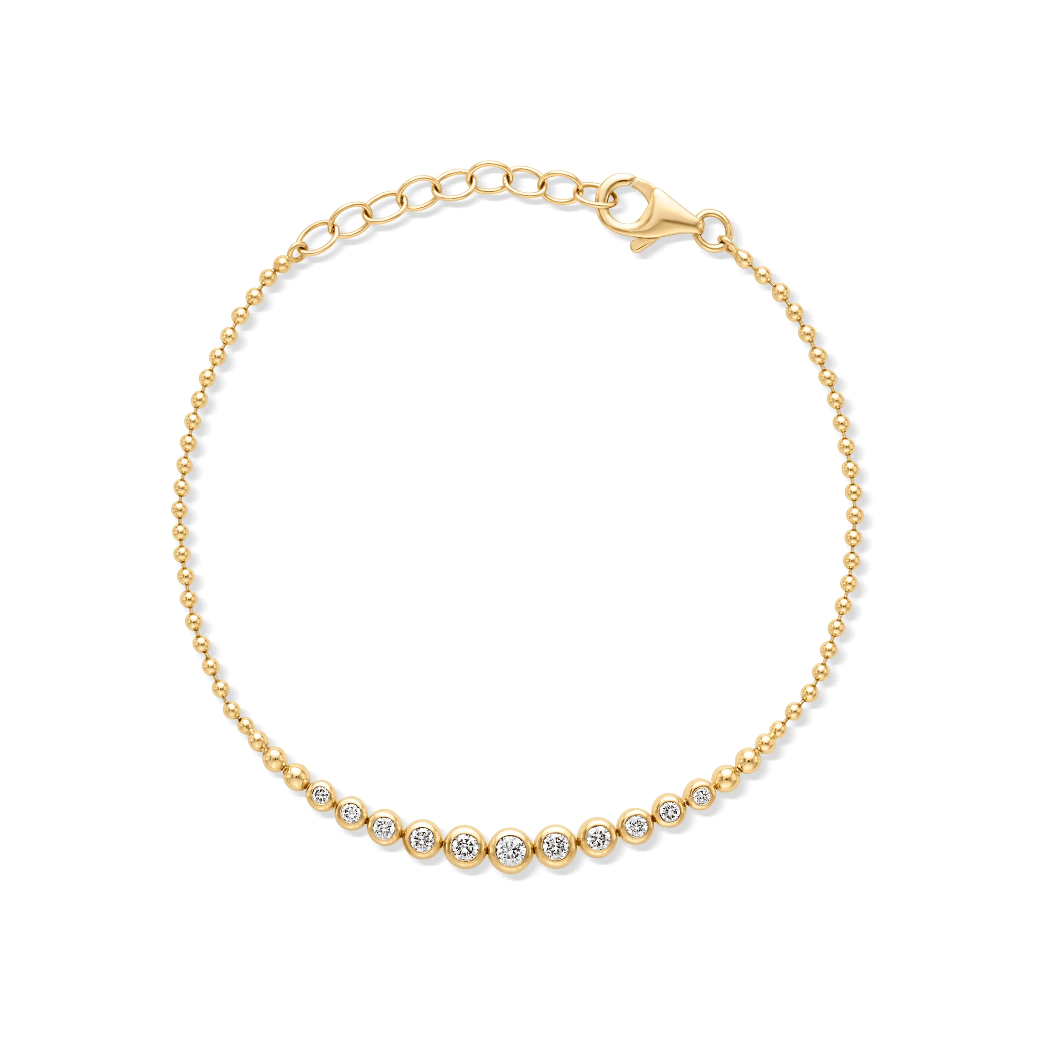 14KY Beaded Diamond Bezel Bracelet