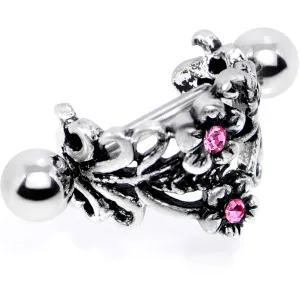 16 Gauge 1/2 Pink Gem Double Daisy Flower Cuff Cartilage Earring