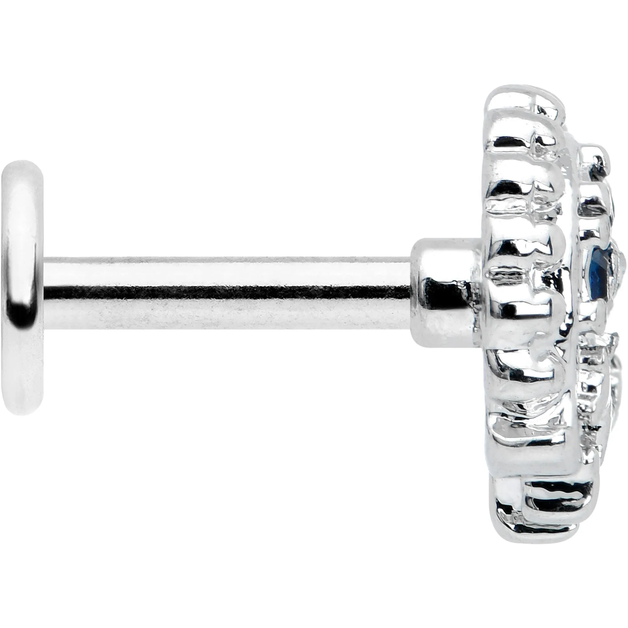 16 Gauge 1/4 Blue Clear Gem Abstract Arch Labret