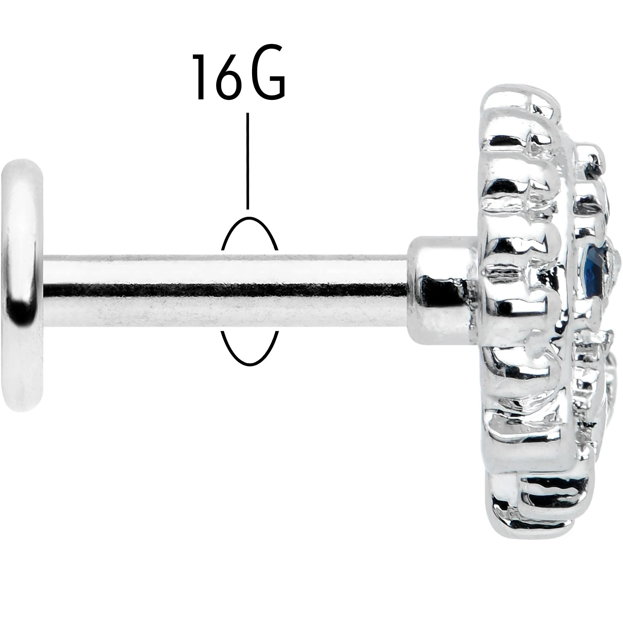16 Gauge 1/4 Blue Clear Gem Abstract Arch Labret