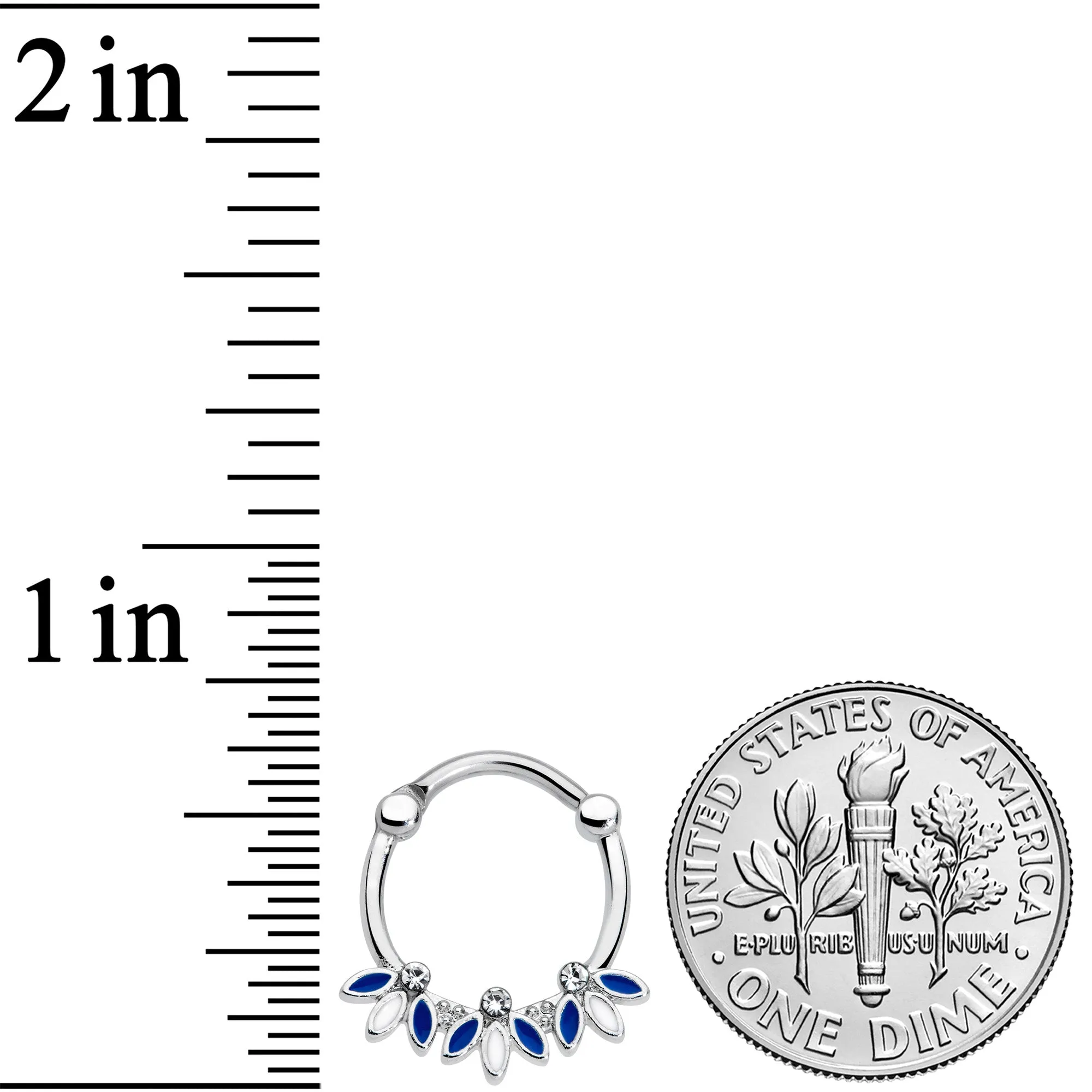 16 Gauge 3/8 Clear Gem White Blue Leaves Septum Clicker