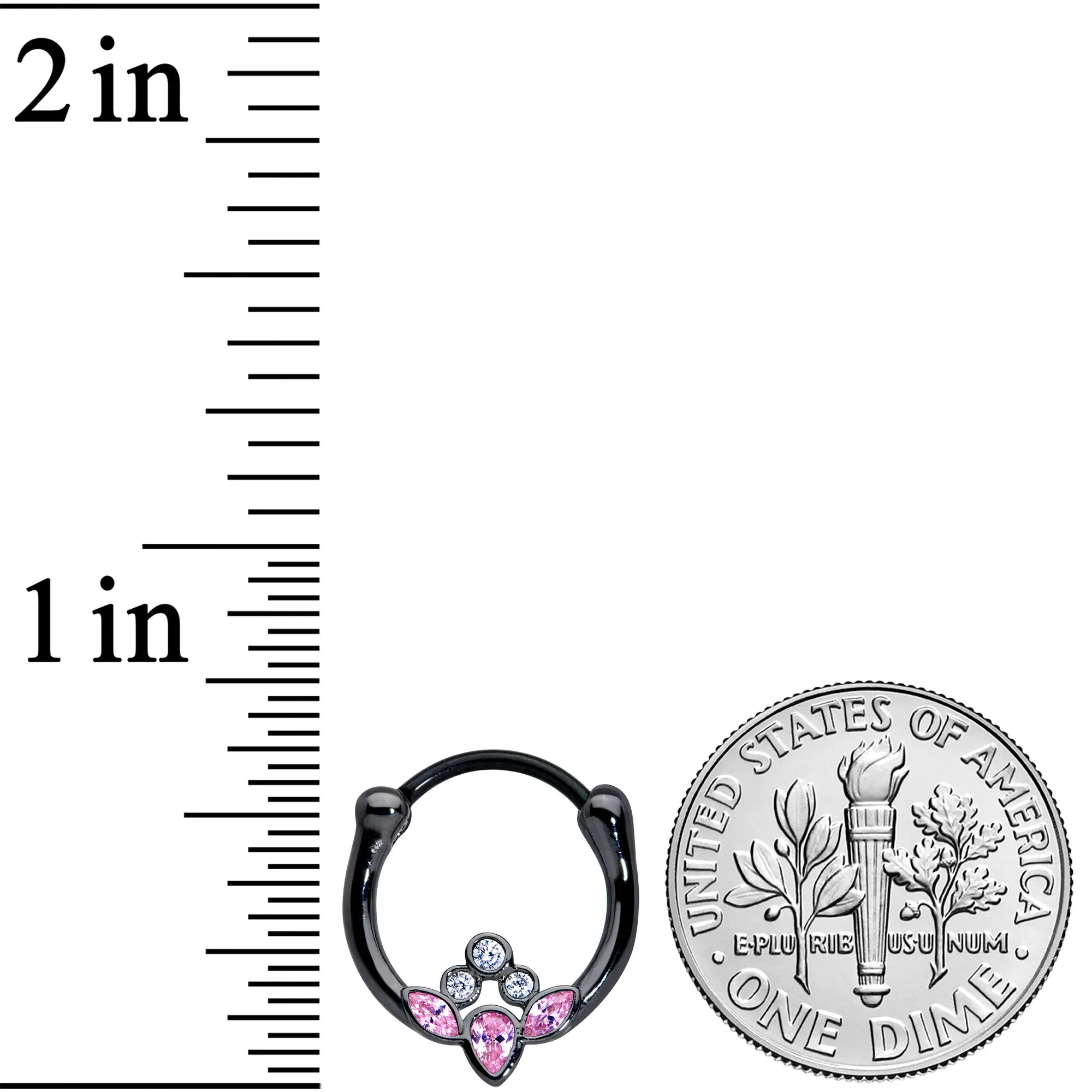 16 Gauge 3/8 Clear Pink Gem Black Anodized Classic Cluster Septum Clicker