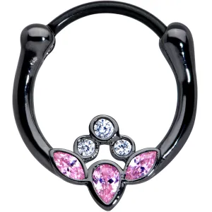 16 Gauge 3/8 Clear Pink Gem Black Anodized Classic Cluster Septum Clicker