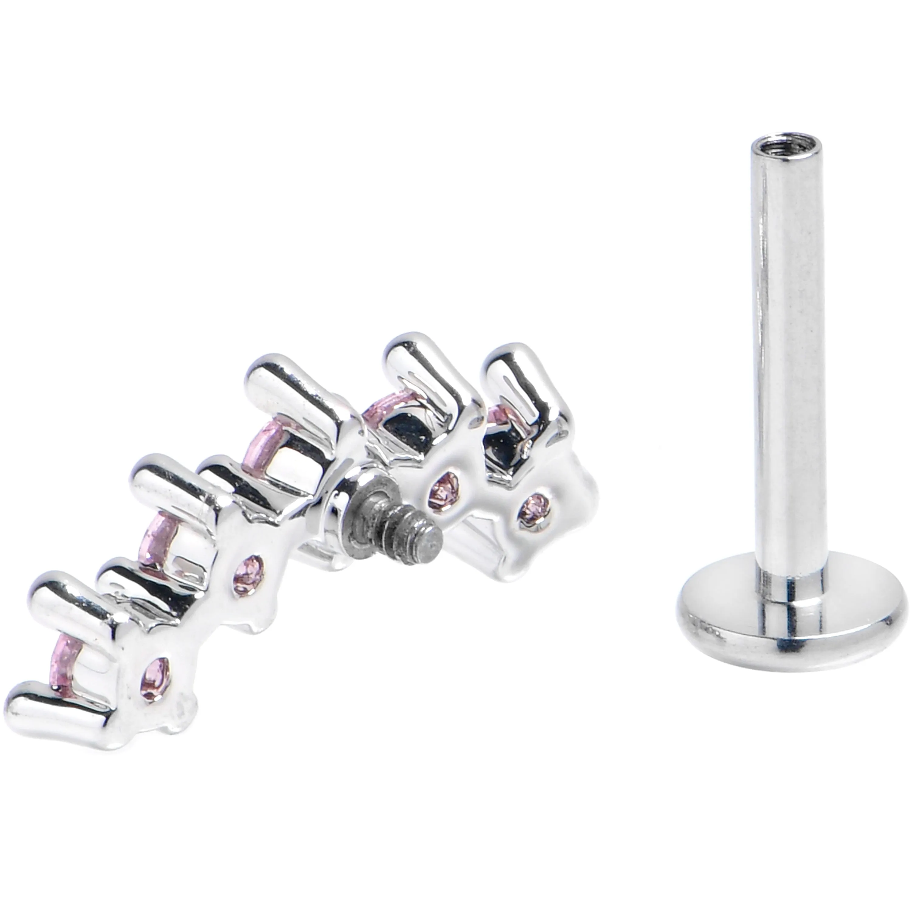 16 Gauge 5/16 Pink CZ Gem Luxe Arch Internally Threaded Labret Tragus