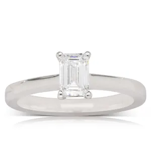 18ct White Gold .70ct Emerald Cut Diamond Ring