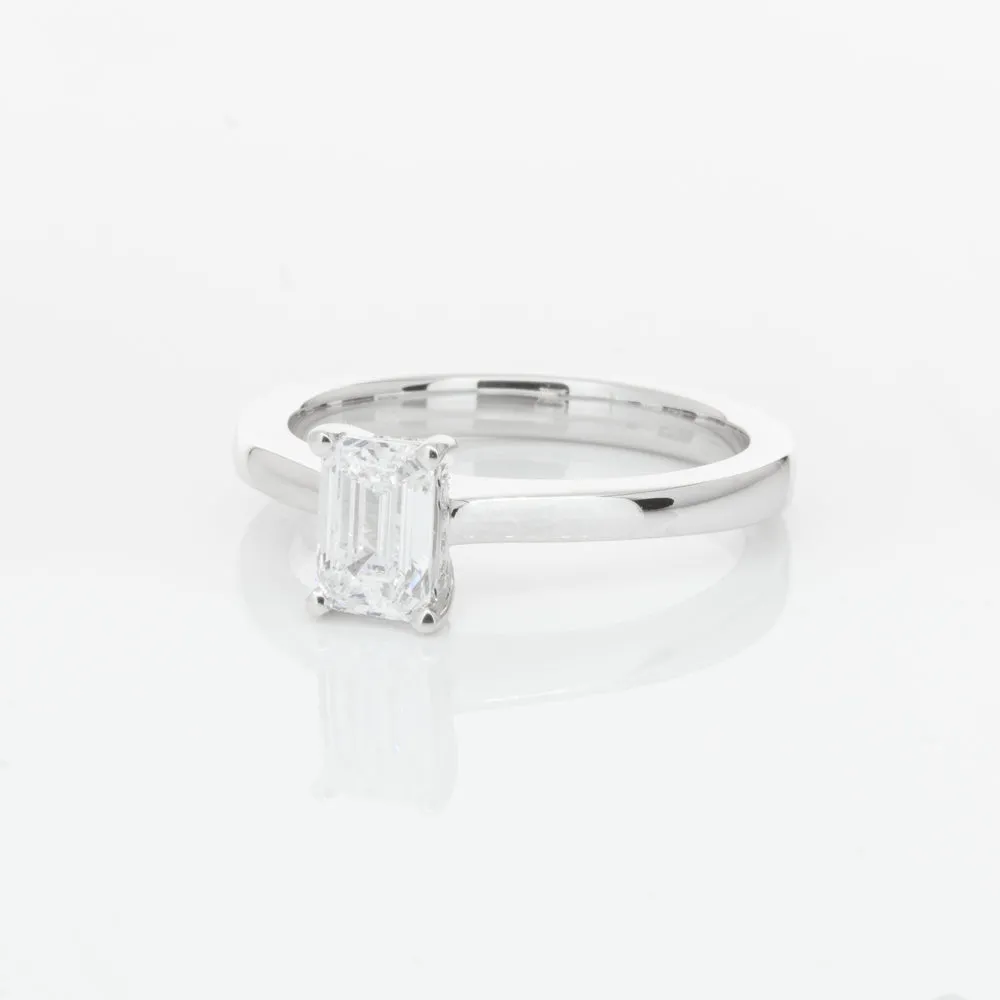 18ct White Gold .70ct Emerald Cut Diamond Ring