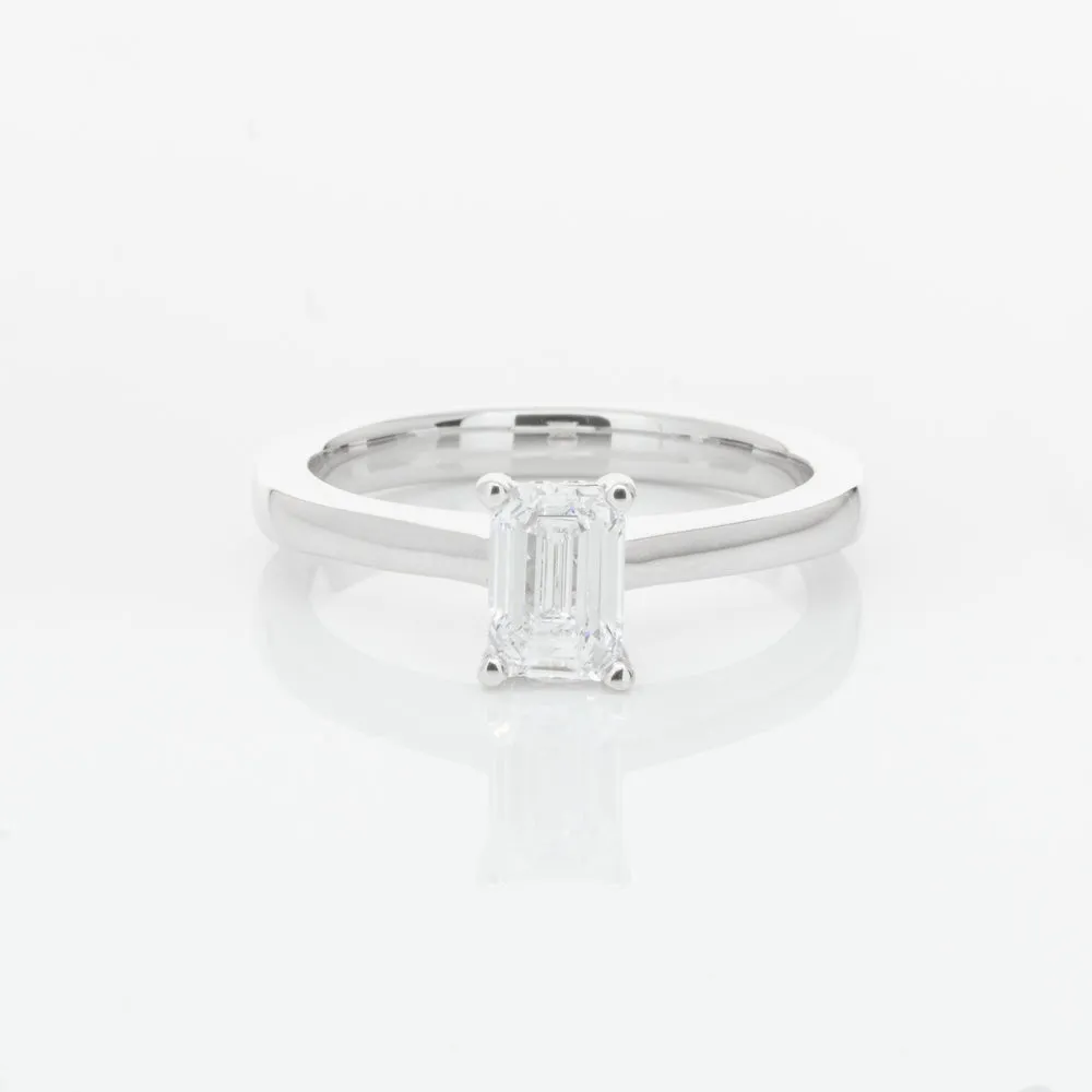 18ct White Gold .70ct Emerald Cut Diamond Ring