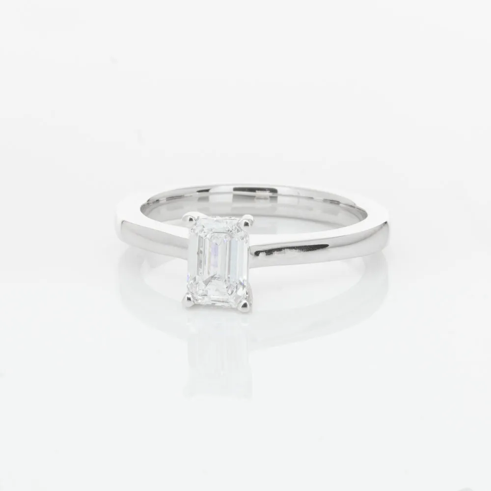 18ct White Gold .70ct Emerald Cut Diamond Ring