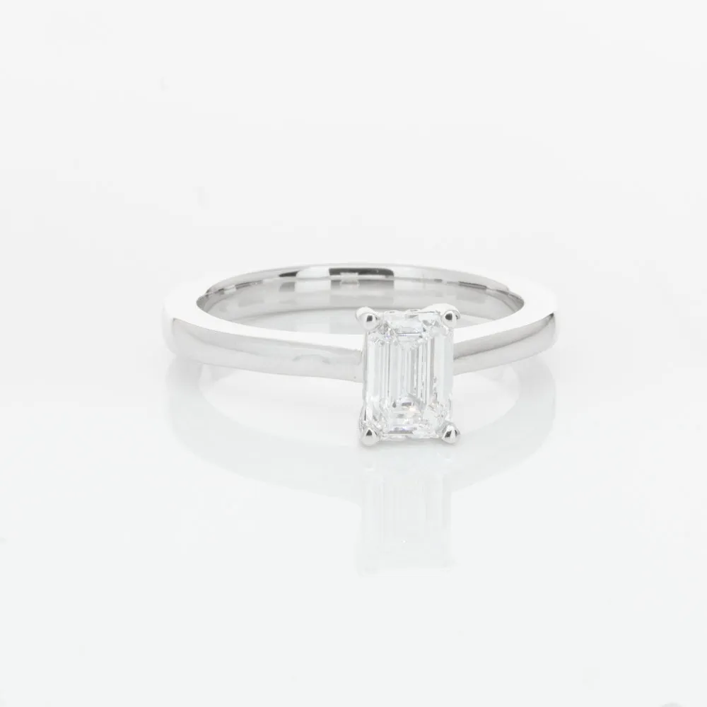 18ct White Gold .70ct Emerald Cut Diamond Ring