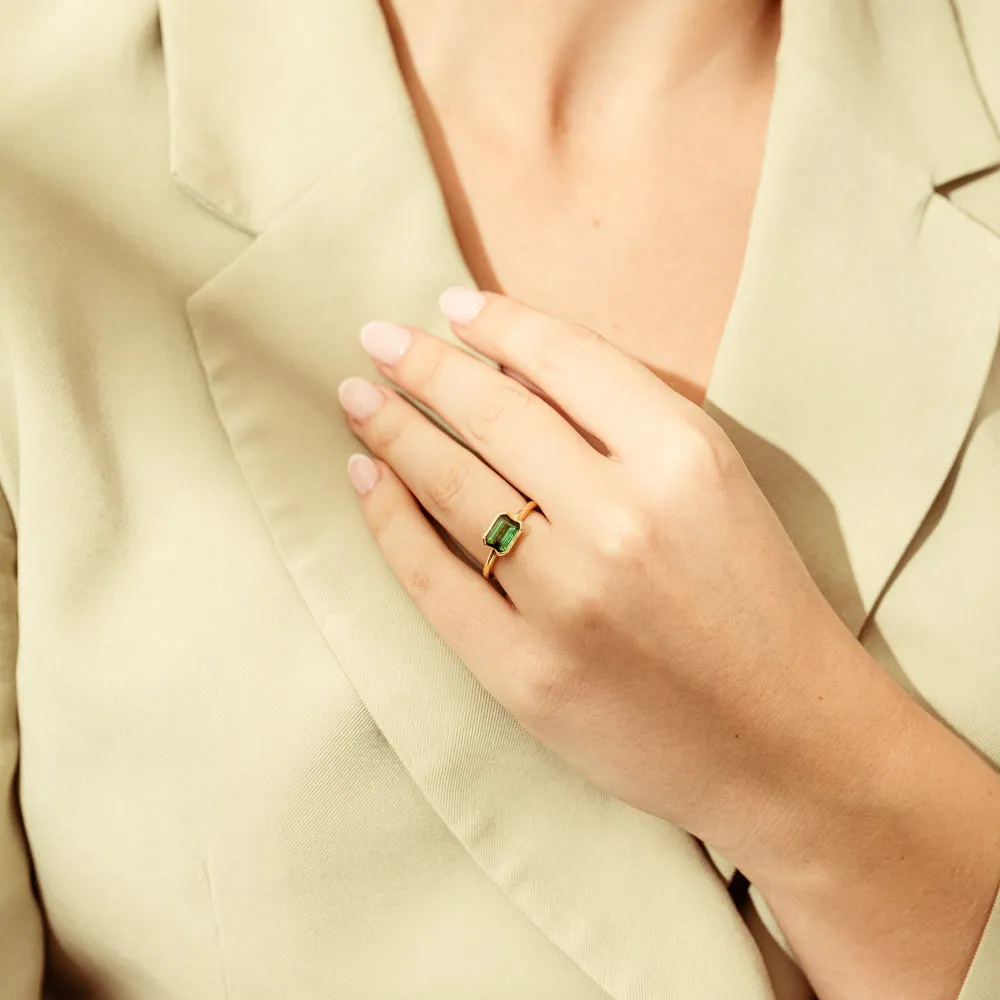18ct Yellow Gold Green Tourmaline Elle Ring