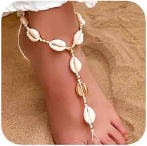2 Pcs Boho Women Shell Ankle Bracelets Summer Beach Anklet Glitter Tennis Foot Chain Wedding Bling Anklets Accessories for Women