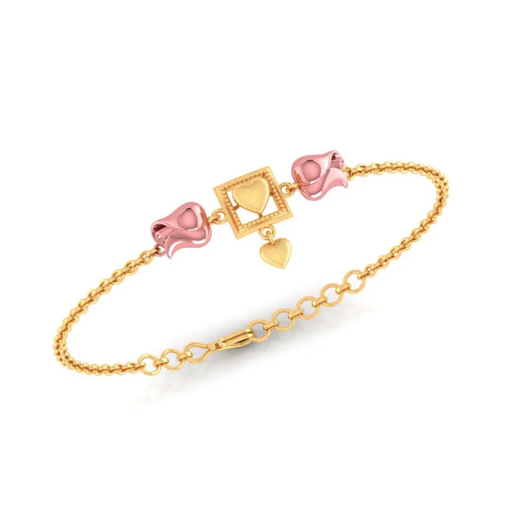 22k Square With Heart Centered Yellow Gold Bracelet