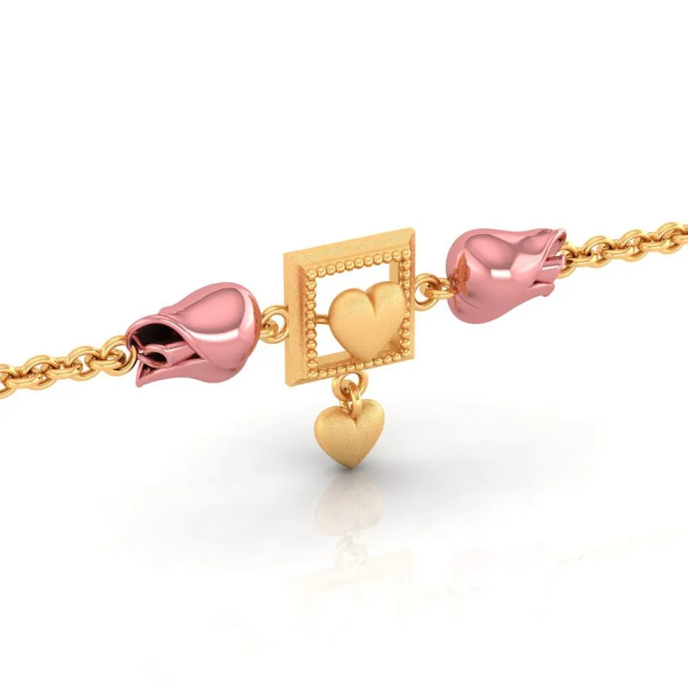 22k Square With Heart Centered Yellow Gold Bracelet