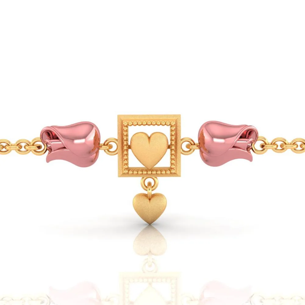 22k Square With Heart Centered Yellow Gold Bracelet