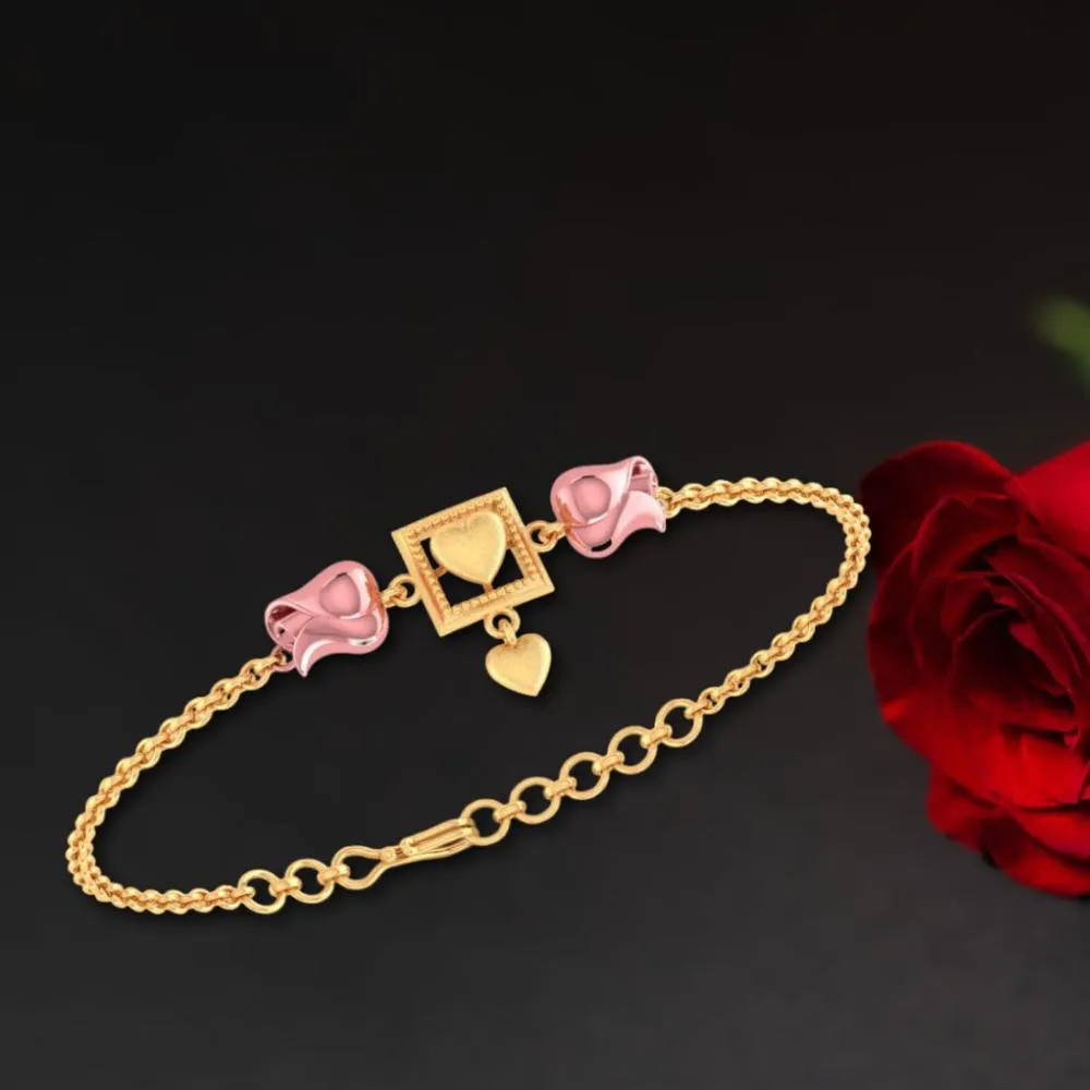 22k Square With Heart Centered Yellow Gold Bracelet