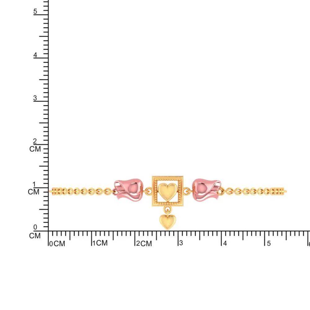 22k Square With Heart Centered Yellow Gold Bracelet