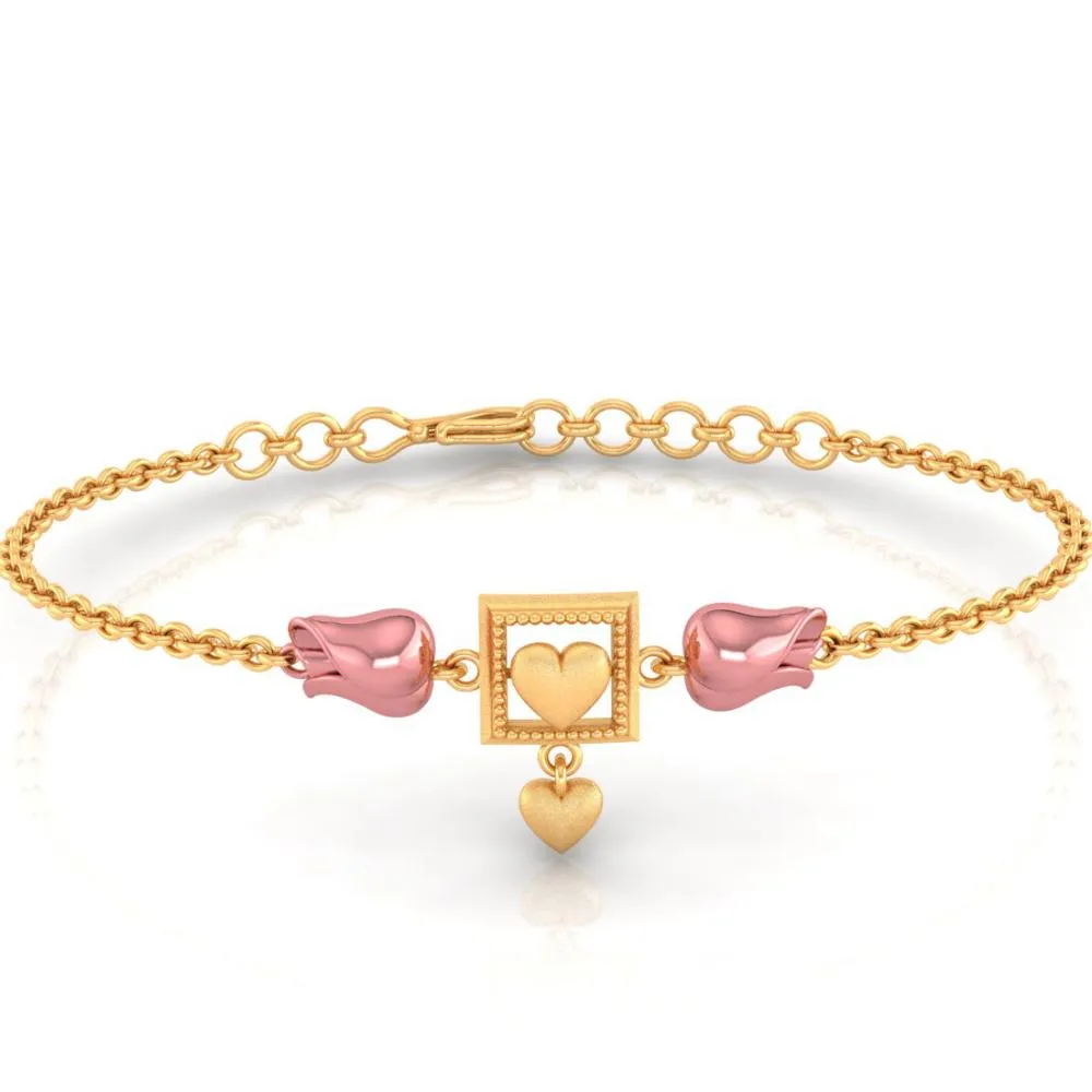 22k Square With Heart Centered Yellow Gold Bracelet