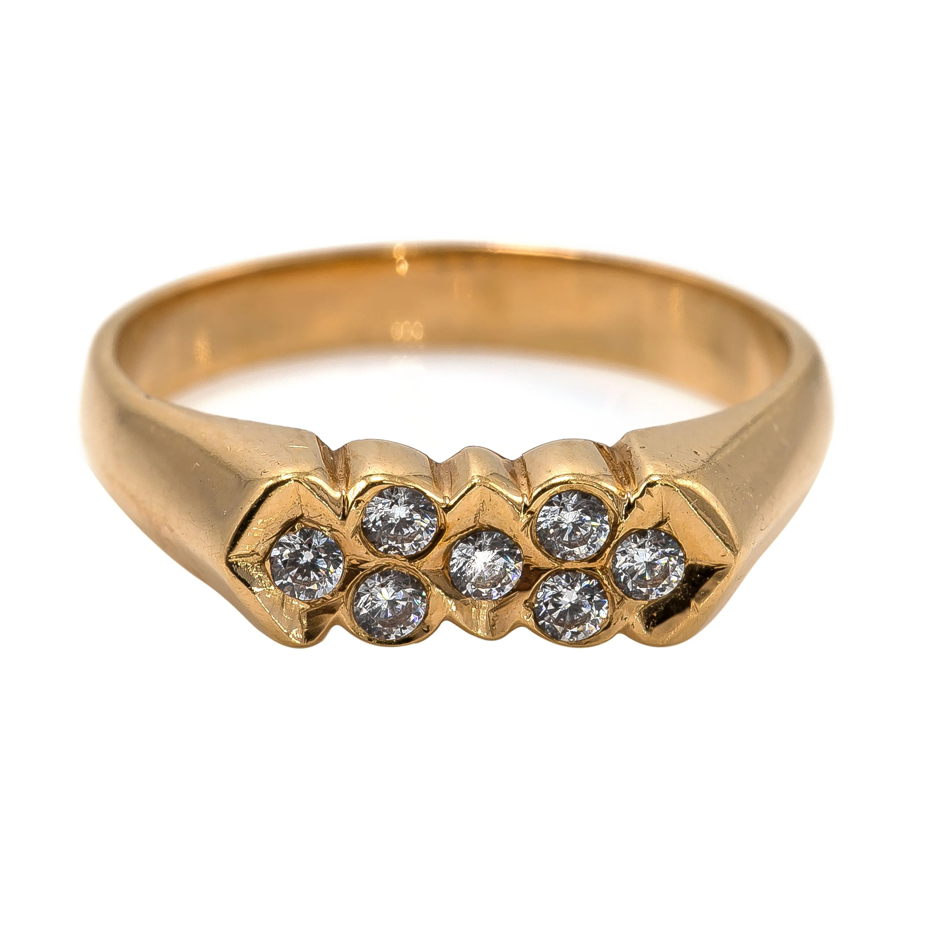 22K Yellow Gold Ring W/ Abstract Bezel Set CZ Gem Design