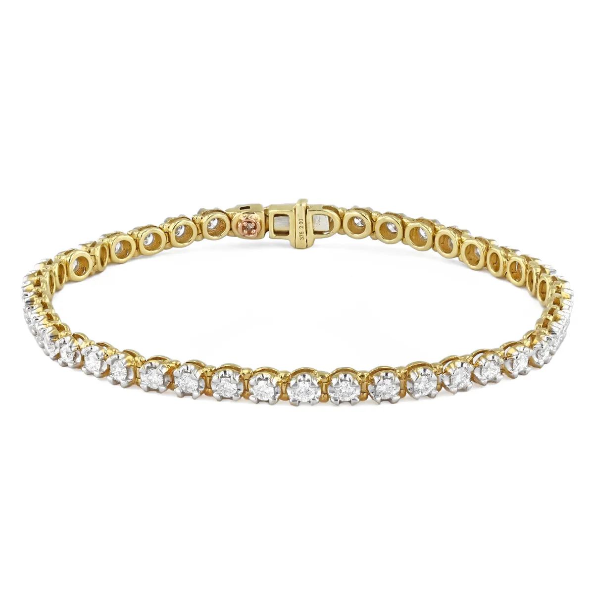 2ct Brilliant Cut Diamond Tennis Bracelet | Pre-Loved | 9K Yellow Gold
