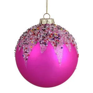 5" Shiny Fuchsia Beaded Ball Ornament