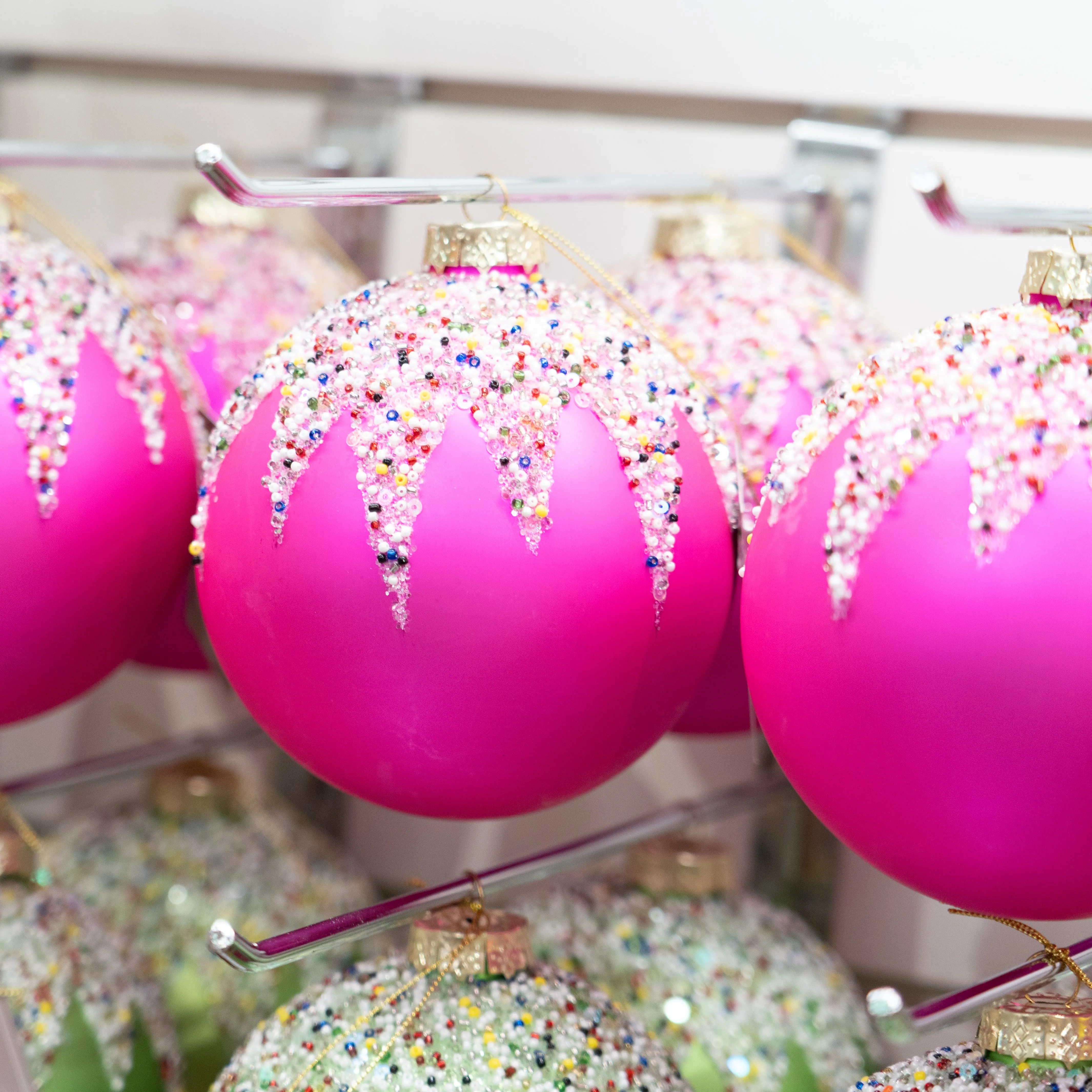 5" Shiny Fuchsia Beaded Ball Ornament
