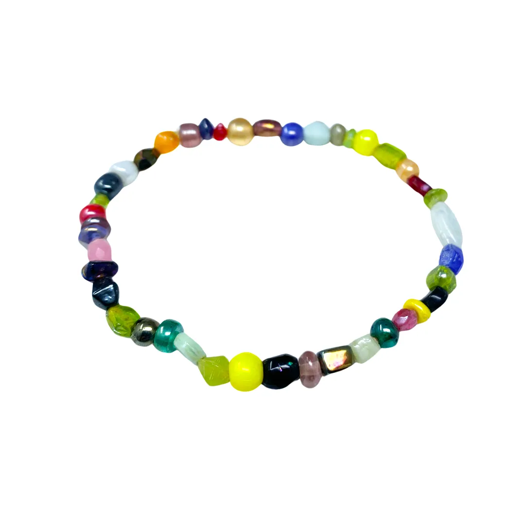 7" Multi Color Glass Bead Bracelet (Dozen)