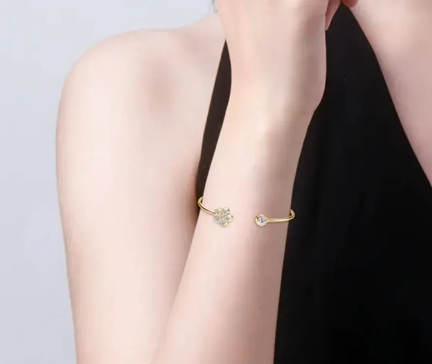 925 Silver Moissanite Flower Cuff Bracelet