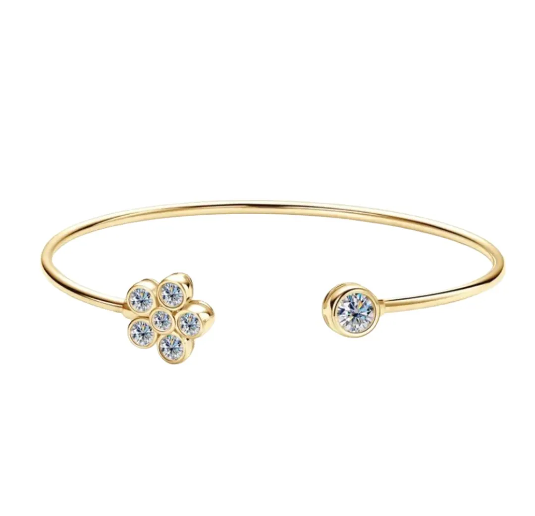 925 Silver Moissanite Flower Cuff Bracelet