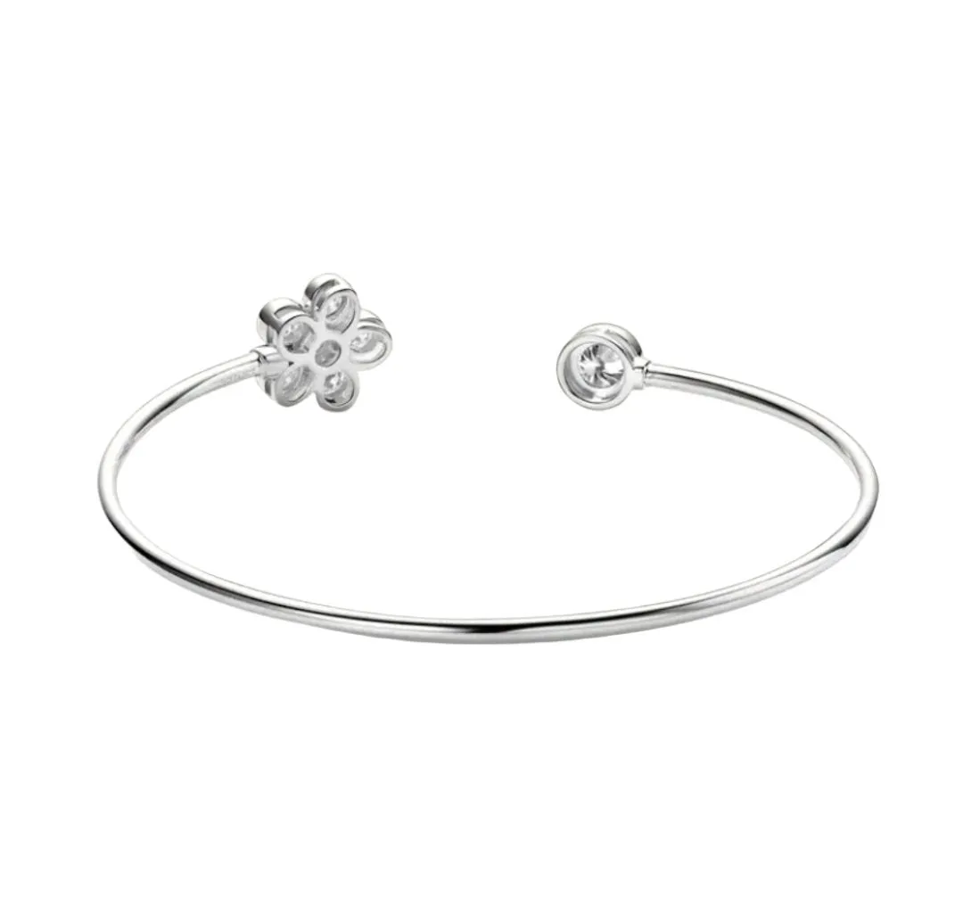 925 Silver Moissanite Flower Cuff Bracelet