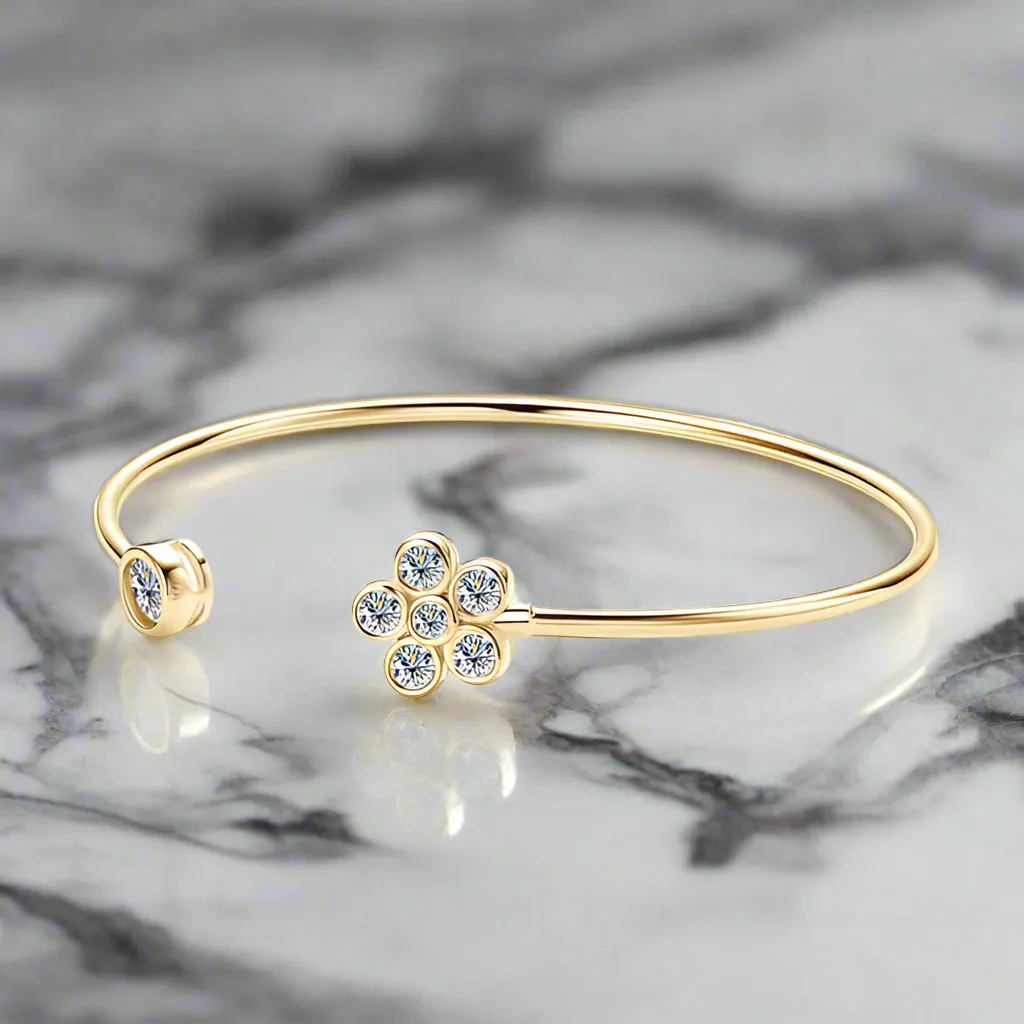 925 Silver Moissanite Flower Cuff Bracelet