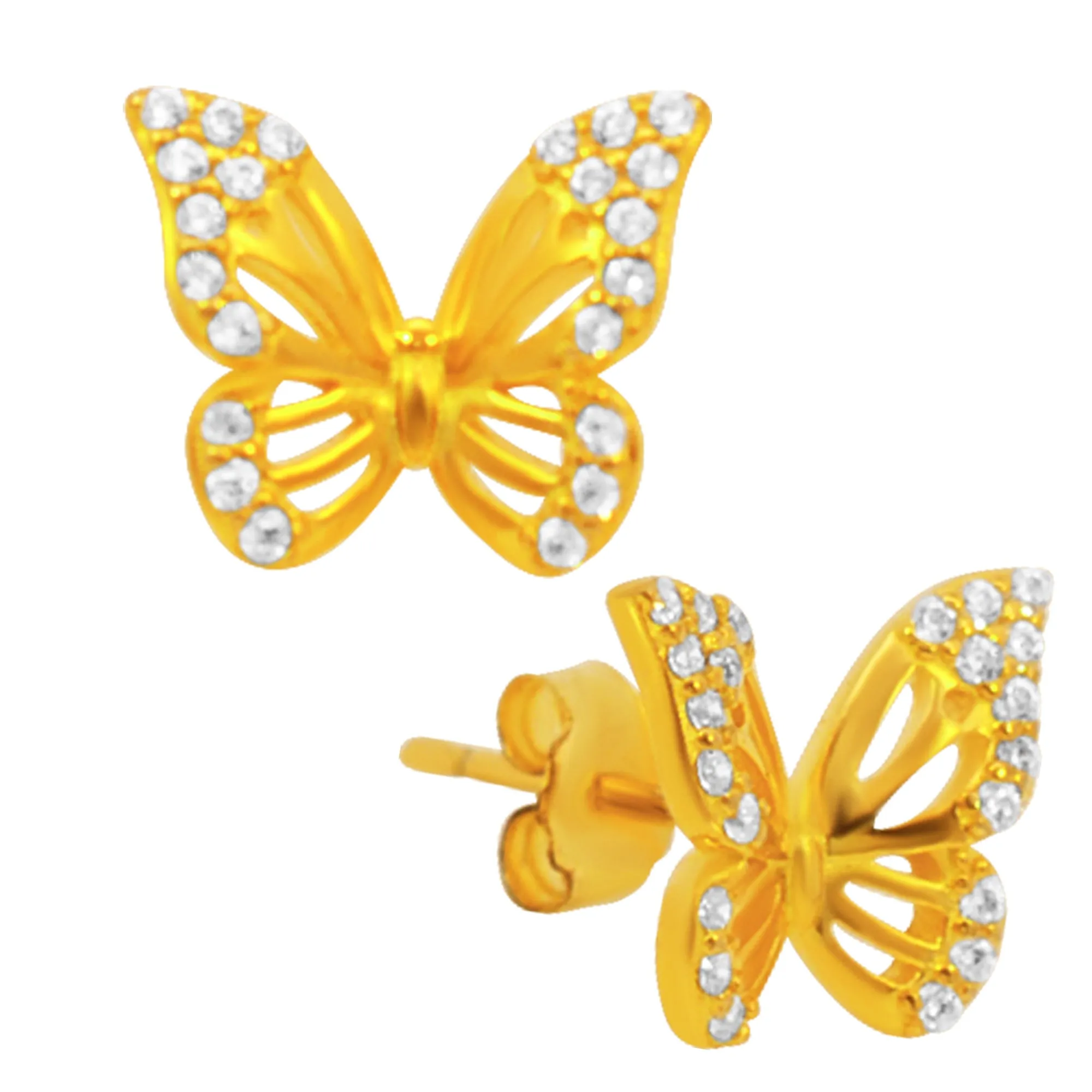 925 Sterling Silver Hollow Butterfly Design with Cubic Zirconia Earrings Stud Push Backing