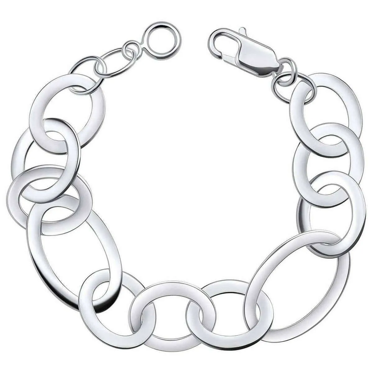 Beginnings Mixed Size Flat Oval Link Bracelet - Silver