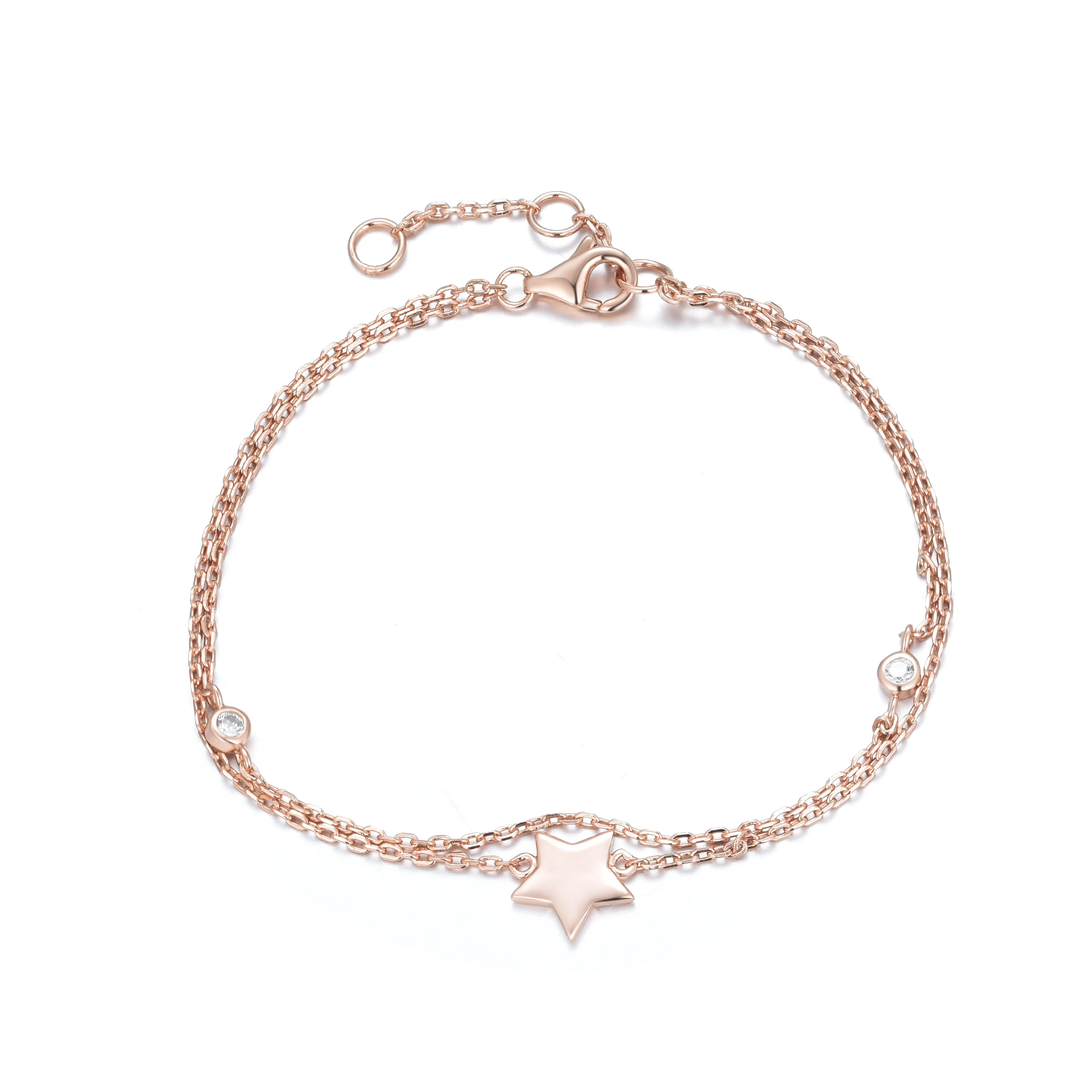 BG-15/R - Double Chain Bracelet with Star and 2 CZ