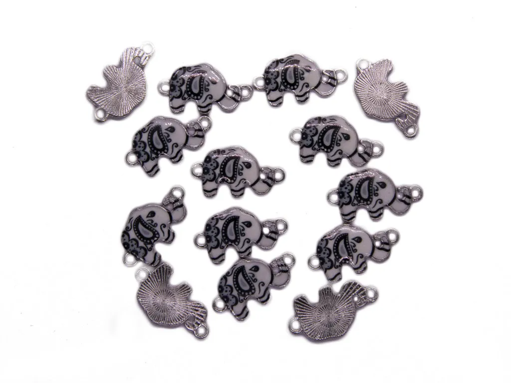 Black White Elephant Metal Charms