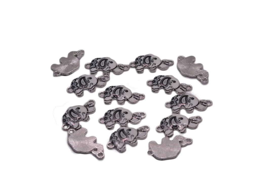 Black White Elephant Metal Charms