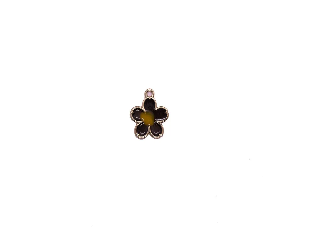 Black Yellow Flower Enamel Metal Charms