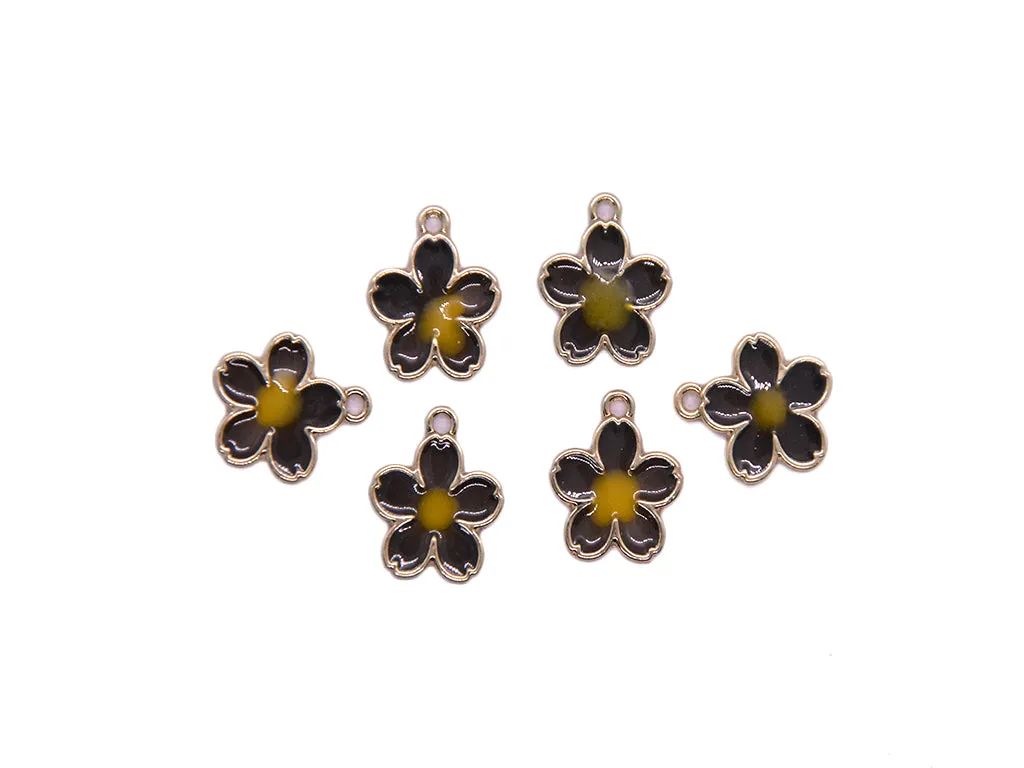 Black Yellow Flower Enamel Metal Charms